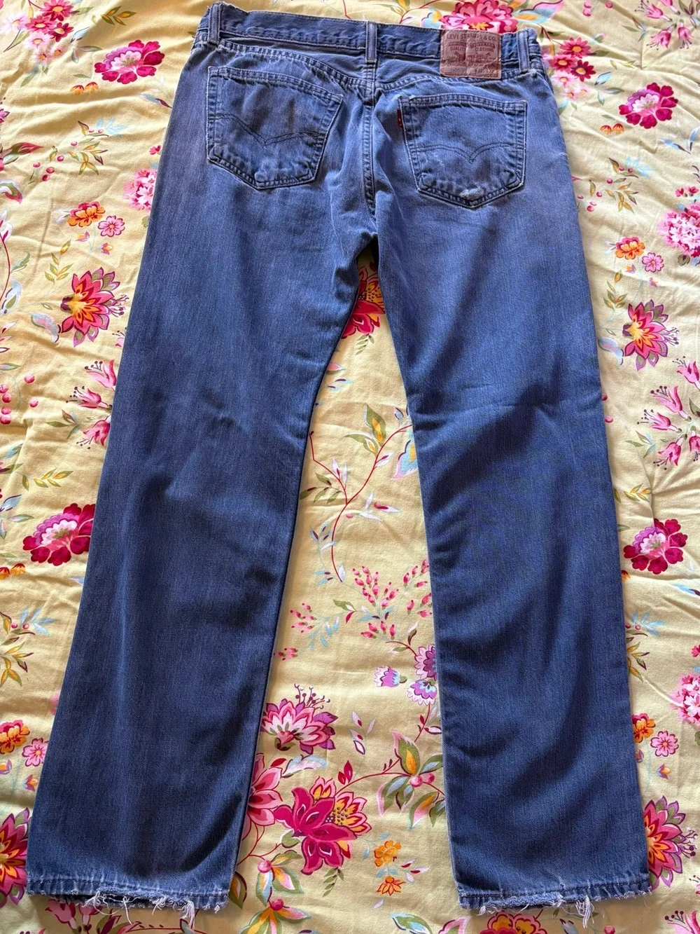 Levi's 505 Blue Regular Straight Medium Wash Blank Tab Jeans 32 x 32 Y2K 90s